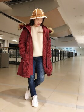 「red」｜「アイテム（ミリタリージャケット）」を使った、Yasさん（レディース・156cm）の秋コーディネート