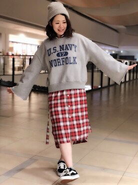 「フレアスリーブ」｜「アイテム（シャツワンピース）」を使った、Yasさん（レディース・156cm）の冬コーディネート