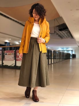 「マスタード」｜「アイテム（ライダースジャケット）」を使った、Yasさん（レディース・156cm）の秋コーディネート