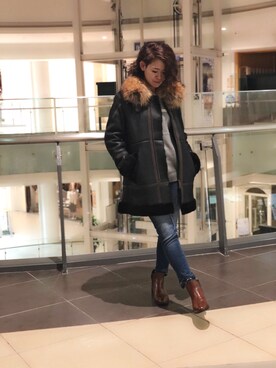 「AVIREX（アヴィレックス）のアイテム（ムートンコート）」を使った、Yasさん（レディース・156cm）の秋コーディネート