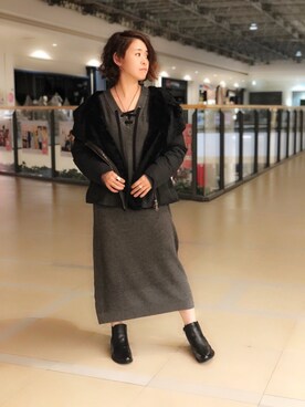「ムートン」｜「アイテム（ダウンジャケット/コート）」を使った、Yasさん（レディース・156cm）の秋コーディネート
