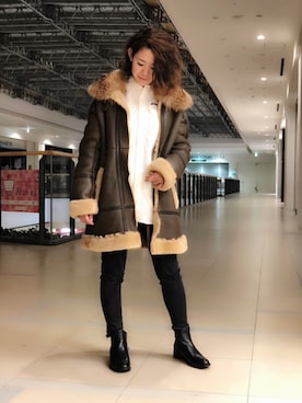 「AVIREX（アヴィレックス）のアイテム（ムートンコート）」を使った、Yasさん（レディース・156cm）の秋コーディネート