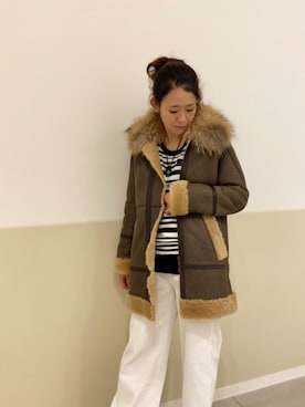 「AVIREX（アヴィレックス）のアイテム（ムートンコート）」を使った、Yasさん（レディース・156cm）の秋コーディネート