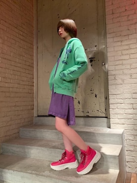 「スニーカーブーツ」｜「アイテム（ワンピース/ドレス）」を使った、mobuさん（レディース・155cm）の春コーディネート