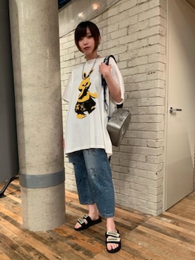 「アイテム（バックパック/リュック、シルバー系）」を使った、mobuさん（レディース・155cm）の夏コーディネート