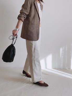 「チェックジャケット」｜「アイテム（その他）」を使った、ki._.styleさん（レディース・154cm）の春コーディネート