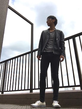 「JOURNAL STANDARD（ジャーナルスタンダード）のアイテム（ライダースジャケット）」を使った、よっちゃんさん（メンズ・170cm）の秋コーディネート