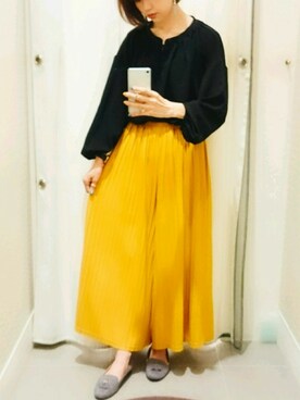 「earth music&ecology（アースミュージックアンドエコロジー）のカットプリーツスカーチョ（その他パンツ）」を使った、a y aさん（レディース・163cm）の夏コーディネート