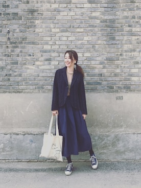 「BLUE BLUE（ブルーブルー）のアイテム（ジャケット/アウター）」を使った、ZIさん（レディース・165cm）の春コーディネート