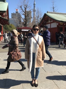 「BEAMS（ビームス）のアイテム（その他アウター）」を使った、mayuさん（レディース・160cm）の冬コーディネート