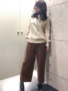 「センタープレスパンツ」｜「アイテム（その他シューズ）」を使った、ymkさん（レディース・157cm）の冬コーディネート