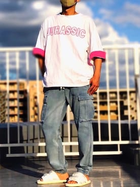 「MONKEY TIME（モンキータイム）のアイテム（カーゴパンツ）」を使った、HMさん（メンズ・175cm）の夏コーディネート