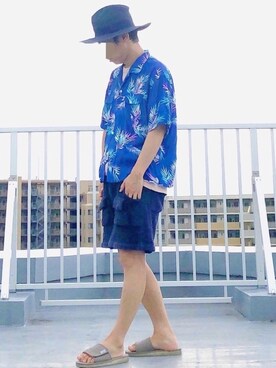 「アロハシャツ」｜HMさん（メンズ・175cm）の夏コーディネート