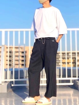 「417 EDIFICE（フォーワンセブンエディフィス）のアイテム（スラックス）」を使った、HMさん（メンズ・175cm）の夏コーディネート