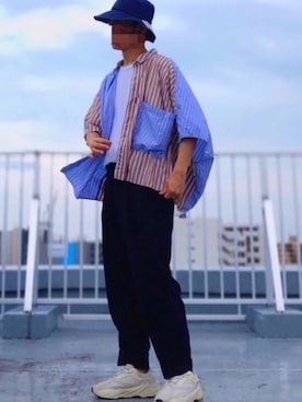 「EN ROUTE（アンルート）のアイテム（スラックス）」を使った、HMさん（メンズ・175cm）の夏コーディネート