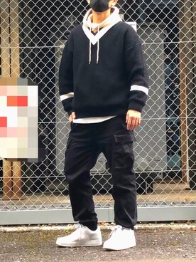 「MONKEY TIME（モンキータイム）のアイテム（カーゴパンツ）」を使った、HMさん（メンズ・175cm）の冬コーディネート