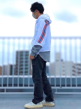 「FACETASM（ファセッタズム）のアイテム（パーカー）」を使った、HMさん（メンズ・175cm）の春コーディネート