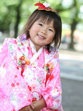 「もらいもののアイテム（浴衣、ピンク系）」を使った、ne♡suさん（レディース・120cm）の秋コーディネート