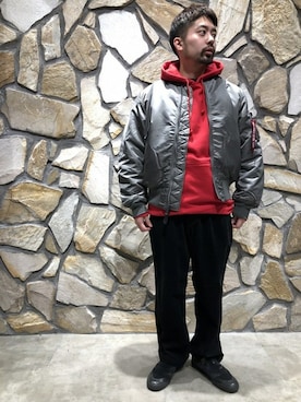 「USA」｜「アイテム（MA-1）」を使った、Martinさん（メンズ・174cm）の冬コーディネート