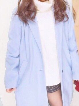 「ems excite（エムズエキサイト）のアイテム（チェスターコート、ブルー系）」を使った、izumi♯さん（レディース・155cm）の冬コーディネート