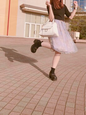 「& chouette（アンドシュエット）のアイテム（ボストンバッグ）」を使った、Chinamiさん（レディース・155cm）の春コーディネート