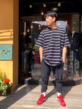 「Guess（ゲス）のアイテム」を使った、NOBUさん（メンズ・175cm）の春コーディネート