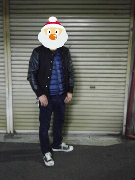「no brand（ノーブランド）のアイテム（スタジャン）」を使った、monntaさん（メンズ・168cm）の冬コーディネート