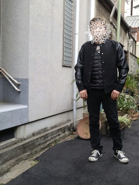 「no brand（ノーブランド）のアイテム（スタジャン）」を使った、monntaさん（メンズ・168cm）の冬コーディネート