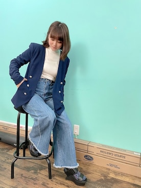 「タートルネックカットソー」｜「アイテム（ジャケット/アウター）」を使った、Annaさん（レディース・153cm）の夏コーディネート
