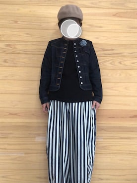 「ストライプパンツ」｜「アイテム（デニムジャケット）」を使った、JUOT(ジュート)さん（レディース・169cm）の春コーディネート