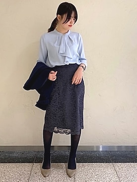 「ブルー」｜「アイテム（ノーカラージャケット）」を使った、トゥエルブSTAFF(TwelveAgenda.official)さん（レディース・160cm）の冬コーディネート