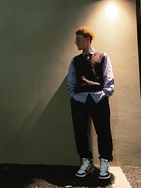「NIKE（ナイキ）のアイテム（スニーカー、ブルー系）」を使った、rikutohappiestfoolさん（メンズ・170cm）の冬コーディネート