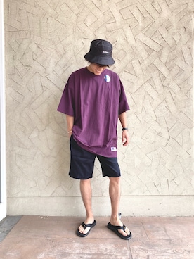 「B.C STOCK（ベーセーストック）のTEVA VOYA FLIP（サンダル）」を使った、ゴルゴン山本さん（メンズ・175cm）の夏コーディネート