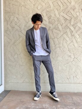 「アイテム（テーラードジャケット）」を使った、ゴルゴン山本さん（メンズ・175cm）の夏コーディネート