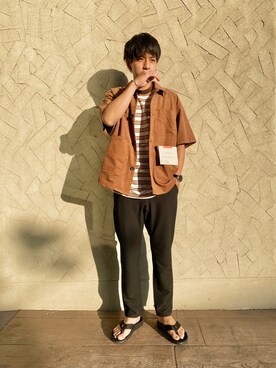 「アイテム（サンダル）」を使った、ゴルゴン山本さん（メンズ・175cm）の夏コーディネート
