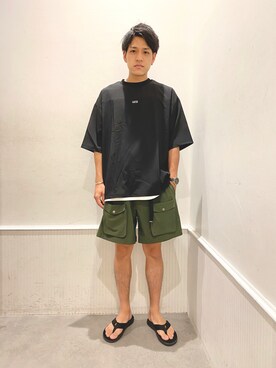 「B.C STOCK（ベーセーストック）のTEVA VOYA FLIP（サンダル）」を使った、ゴルゴン山本さん（メンズ・175cm）の夏コーディネート