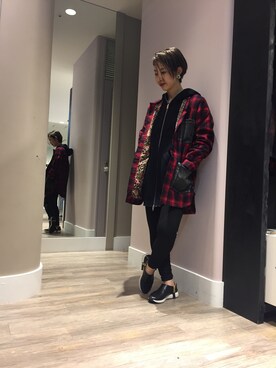 「DIESEL（ディーゼル）のアイテム（ノーカラージャケット）」を使った、Risaさん（レディース・158cm）の秋コーディネート