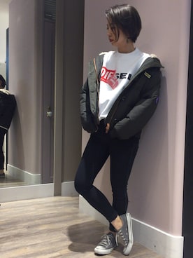「DIESEL（ディーゼル）のアイテム（ブルゾン）」を使った、Risaさん（レディース・158cm）の秋コーディネート