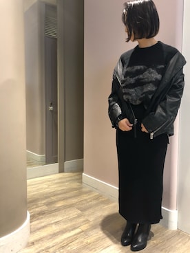 「ディーゼル」｜「アイテム（ライダースジャケット）」を使った、Risaさん（レディース・158cm）の秋コーディネート