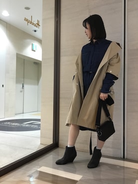 「ディーゼル」｜「アイテム（トレンチコート）」を使った、Risaさん（レディース・158cm）の冬コーディネート