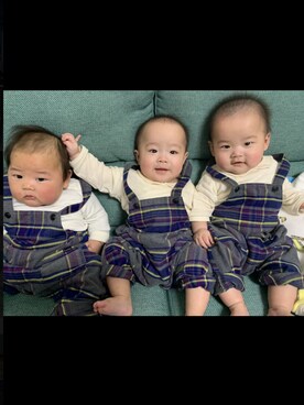 「BRANSHES（ブランシェス）のアイテム（オールインワン・サロペット）」を使った、そう　相互さん（キッズ・70cm）の冬コーディネート