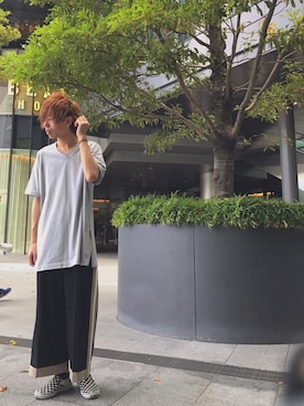 「レディース」｜「アイテム（スリッポン）」を使った、灰猫さん（メンズ・178cm）の夏コーディネート