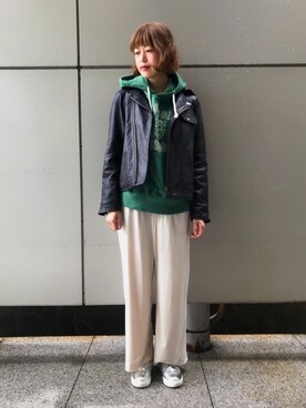 「Johnbull Private labo（ジョンブルプライベートラボ）のアイテム（ライダースジャケット）」を使った、nanakoさん（レディース・170cm）の秋コーディネート