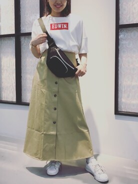 「EDWIN」｜「アイテム（スカート）」を使った、Yukoさん（レディース・154cm）の春コーディネート