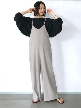 「バルーンスリーブ」｜「アイテム（オールインワン・サロペット）」を使った、ヤコさん（レディース・163cm）の春コーディネート