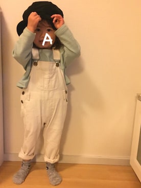 「ミントグリーン」｜「アイテム（サロペット/オーバーオール）」を使った、★app@chi★さん（キッズ・90cm）の冬コーディネート