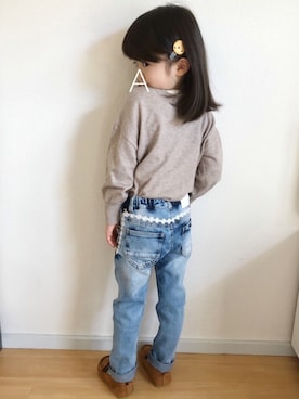 「ベージュ×ブルー」｜★app@chi★さん（キッズ・100cm）の冬コーディネート