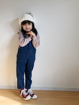 「バックプリント」｜「アイテム（サロペット/オーバーオール）」を使った、★app@chi★さん（キッズ・110cm）の冬コーディネート