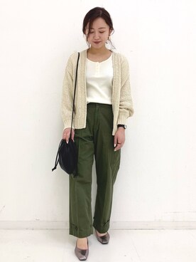 「アイテム（カーゴパンツ）」を使った、matsunaga tomoeさん（レディース・157cm）の春コーディネート