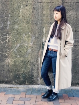 「A.P.C.」｜「アイテム（トレンチコート）」を使った、あべかわさん（レディース・160cm）の冬コーディネート